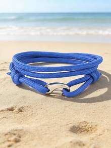 1 chiếc vòng tay nam nhiều lớp bằng dây nylon bện kiểu hàng hải, khóa bạc, chống thấm nước, thích hợp đeo hàng ngày, đi biển, đi nghỉ mát và làm quà tặng. - Vòng tay xếp lớp với khóa hình thuyền - Xem 14