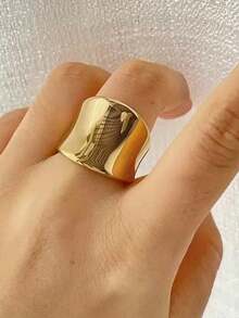 1枚女士新款简约宽边光滑不对称戒指，时尚个性戒指 - 金黃色 - 查看 9
