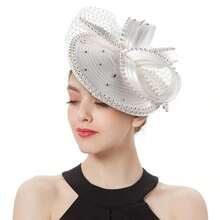 Women Fascinators Satin Veil Headband Church Hats Formal Dress Derby Hats Bridal Wedding Party With Rhinestones Elegant Fascinator Hats - 綠色 - 查看 1