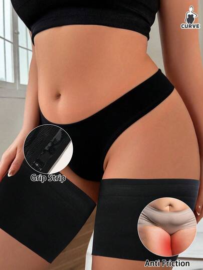Plus Size Women's Invisible Anti-Chafing Thigh Sleeves, Breathable Anti-Slip, V-Shaped Fit For Inner Thighs & Calves, Suitable For Summer, Running, Dresses, Marathons, Seamless Sweat-Wicking Breathable Protection