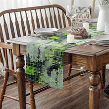 Watercolor Tie-Dye Table Runner, Lime Green Gray Colorful Vanity Dresser Runner, Modern Abstract Geometric Brushstroke Painted Runner, Suitable For Home Party Decor 13x35/13x47/13x59/13x72/13x90/13x108 Inches - Multicolor - View 7
