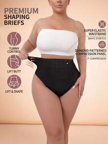 Cravure Plus Size Solid Color Elastic Minimalist Triangle Shapewear Briefs Panties, Casual Everyday - Black - View 1