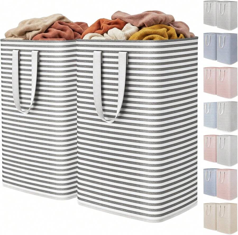 80-Liter Laundry Basket, Two-Piece Set, Foldable Laundry Basket, Laundry Hamper, Clothes Sorting Basket, With Handle, For Clothes, Towels, Toys, Black - View 1
