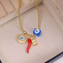 1件装蓝眼辣椒吊坠项链，土耳其眼睛护身符，手工制作，男士幸运礼物 - 時尚項鍊 - 查看 4