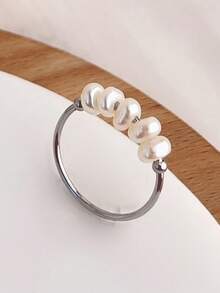 Nhẫn tròn mạ vàng bằng thép không gỉ cao cấp đính ngọc trai giả, trang sức lễ hội, phụ kiện dự tiệc hàng ngày cho nữ, trang sức thời trang, quà tặng bạn thân. - Nhiều màu - Xem 2