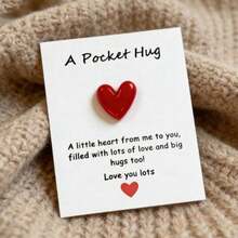 1pc/5pcs Pocket Hug Heart Greeting Card With Mini Resin Heart Pendant, Sweet Encouragement Card, Perfect Gift For Mother's Day, Teacher's Day And Thanksgiving - Red Heart - View 2