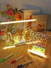 1 Set USB Acrylic LED Light, LED Message Board, 7-Color Luminous Panel With Stand, Erasable Drawing Night Light, LED Display Board, For Art Creation, Holiday Light Decor, Holiday Messages & Daily Ambient Lighting - Transparent Acrylic Drawing Board - View 4