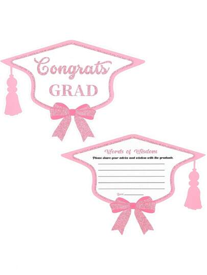 粉色毕业贺卡套装，适用于高中和大学毕业派对主题活动、游戏、装饰、毕业礼物