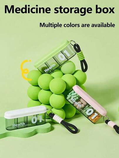 1个便携式药盒，适合旅行、工作、健身，防水设计，也可用于收纳化妆品和小物件，适合居家使用，是节日、圣诞节、万圣节的理想礼物