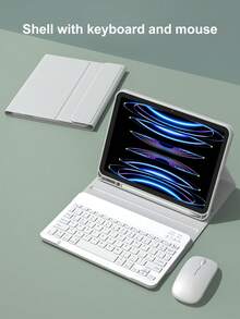 Wireless Keyboard Mouse Set For IPad A16 11th/10th, 9th/8th/7th 10.2 Inch, Air 10.9 Inch 11 Inch, With PU Leather Tablet Protective Case, Detachable Wireless Keyboard (150mAh Battery) And Protective Case With Pen Slot, Gray - Light Grey - View 3