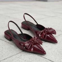 Geeyea Women's Low-Heeled Sandals, Made Of Glossy Synthetic Leather, Adorned With A Bow Detail, Featuring A Closure At The Back, A Pointed Toe, And A Chunky Heel. Suitable For Everyday Wear, Dates, And Parties. - 紅色 - 查看 4