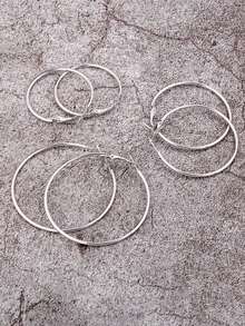 3pairs Minimalist Hoop Earrings - 銀色 - 查看 3
