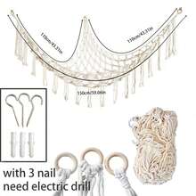 1件白色大号波西米亚风毛绒动物吊床或吊床，娃娃吊床，东西方动物造型转角收纳网，带流苏挂钩，可用于悬挂收纳毛绒娃娃，适合卧室装饰，Rama礼物，生日毕业礼物 - 白色 - 查看 5