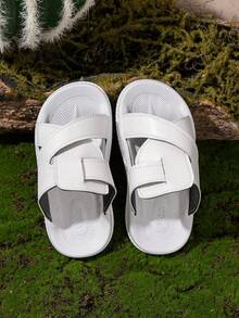 1 đôi dép quai chéo tối giản unisex, thích hợp cho mang hàng ngày, đi biển, thiết kế đơn giản và đa năng. - trắng - Xem 2