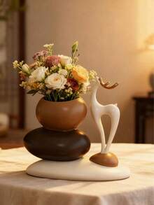 1pc Resin Stacked Deer Vase Sculpture Set, Geometric Stone Flower Vase, Fashionable Elegant Design, Desktop Decor, Suitable As Home And Office Gift, Birthday, Graduation, Christmas Gift - Multiple Styles - View 4