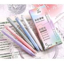 5pcs Retractable Neutral Pens, Comfortable Grip For Students, Exams, Note-Taking, Cute Gradient Color Design, Smooth Writing, School & Office Supplies, Back To School Essential - Pen - View 8