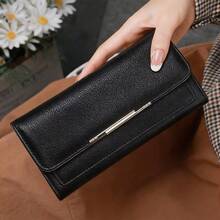 1pc 2024 New Black Wallet, Large Capacity Women's Long Wallet, Ladies Thin Wallet With Rhombus Metal Clutch, Business & Daily Use, Gift For Girls, Valentine's Day Gift For Women Money Wallet Purse Wallet Travel Essential Summer Black Bag Festival Graduation Teacher Appreciation Gifts Birthday Mother Gifts Mothers Day Gift - Black - View 6