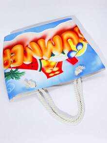 1 Pc Summer Large Beach Tote Bag With Fruit Print Rope Handle Tropical Shoulder Bag For Vacation & Seaside Travel Beach & Holiday - Multicolor - View 3