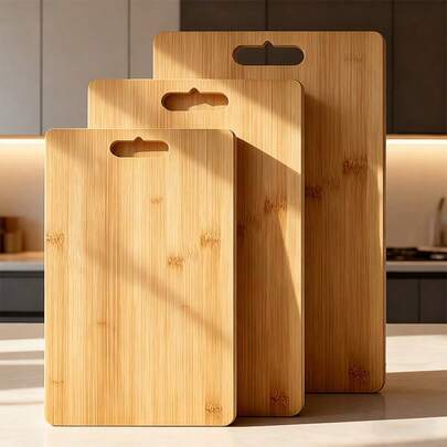 1pc Solid Bamboo Cutting Board, Double-Sided Use, Thick And Sturdy Without Cutting Hands, Easy To Clean. Essential Kitchen And Dining Tool, Outdoor Camping And Barbecue Gear, Perfect Christmas And New Year Gift For Cooking Enthusiasts.
