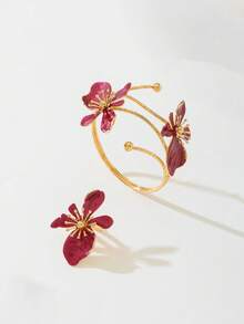 1 Piece Ombre Floral Bangle + 1 Piece Petite Flower Ring, 2pcs/Set For Women - Flower Shape - View 15