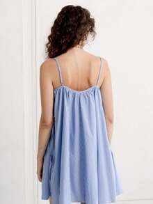 Vestido Corto Mujer de Lunares Tirantes Finos sin Mangas Corte A Dulce Retro Verano Playa Fiesta - Azul - Ver 4