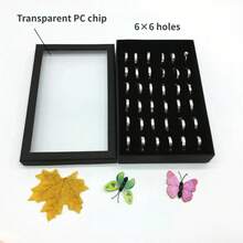 Caja expositora de anillos con 36 ranuras, soporte de metal para guardar pendientes, caja de almacenamiento con cubierta transparente, vitrina para joyas. - solo esponja negra - Ver 4