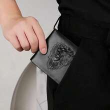 Men's Business Wallet 1PC Black PU Leather 3D Embossed Lion Slim Three-Fold Wallet Functional Design Gift For Men Wallet Purse Leather - Black - View 2