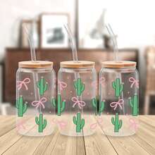 5pcs Cute Green Cactus Theme UV DTF Cup Stickers, Waterproof Scratch-Resistant 3D Crystal Stickers, Suitable For 16oz Glass Cups, Mugs, Crafts, Great For Decorating Personal Items! (4.3in X 9.4in) - 3 Types Of Cacti - View 6