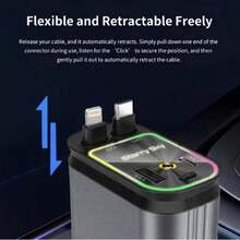 Fast Charging Mobile Car Charger 65W 4-In-1 Retractable Car Charger With Star Projector Color Breathing Light Includes Lightning/TypeC Fast Car Charger 2 USB Ports Compatible With IPhone 17/16/15/14/13/12/11 Compatible With Samsung For IOS/Android Devices Compact & Portable Design Birthday Gift Christmas Gift Xmas Gift New Year 2026 Spring Party Gift - one-size - View 7
