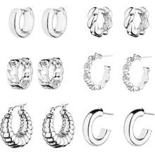 6 Silver Chunky Hoops