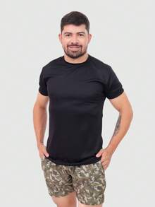 Men's Basic Blue Foliage Shorts In Tactel Fabric With Pockets And Drawstring - Ideal For Beach, Training, And Running. - Camouflaged - View 3