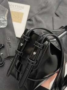 New Fashion Square Underarm Solid Color Women's Handbag, Casual Chic Versatile Commuter Bag - Black - View 10