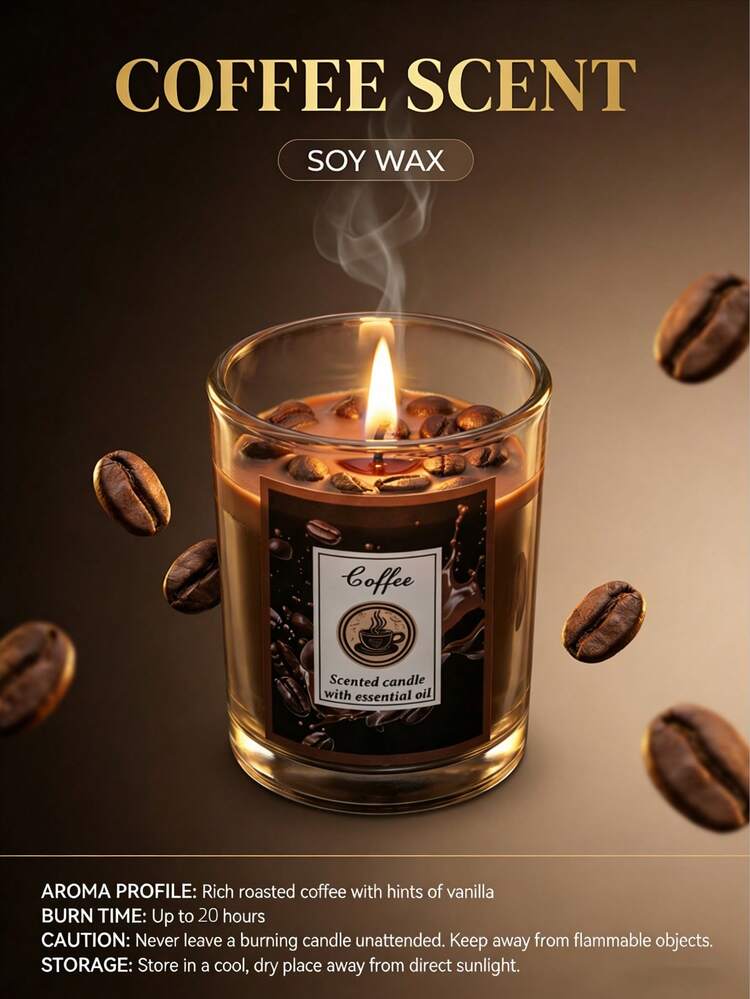 شمعة بعطر القهوة، مزخرفة بنسيج حبوب القهوة، رائحة محمصة غنية، شمع صويا طبيعي، وعاء زجاجي، تنشط الصباح، تنعش العقل، ديكور مكتبي على طراز المقهى - متعدد الألوان - مشاهدة 10