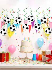 1/2 piezas Decoración colgante de fútbol con vórtice, productos de decoración de fiesta de fútbol, corona de fútbol para niños y fans, decoración de fiesta temática de deportes para baby shower y cumpleaños, impresión de un solo lado - Multicolor - Ver 2