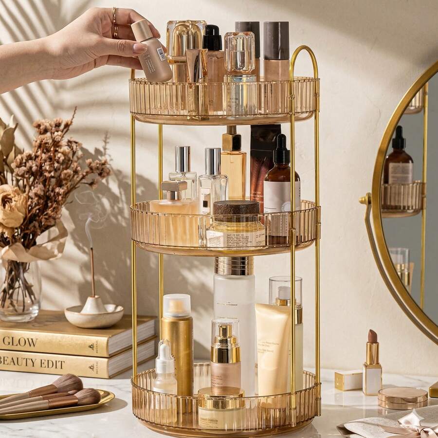 360 Degree Rotating Multi-Functional Makeup Organizer, Large Capacity Bathroom Storage Rack, Vanity Makeup Organizer - Multicolor - View 1