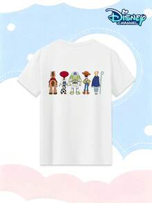 Disney Toy Story Heartwarming Companions Round Neck T-Shirt For Girls. All Characters Side-By-Side Cartoon Print. A Harmonious Blend Of Western And Space Styles. Casual Top For Kids, Comfortable For Everyday Wear, Breathable And Skin-Friendly, Preventing Sweating. - trắng - Xem 4