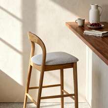 Lilah Natural/White Wooden Bar Stool, Timeless Design, Ash Frame, Padded Seat - Natural Color + White - View 5