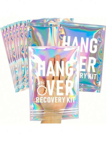 宿醉恢复护理套装，预印全息可重复密封袋，适合作为单身派对回礼、新娘送礼会礼物、婚礼迎宾礼物、生日宿醉护理套装