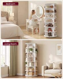 VASAGLE 7-Tier Rotating Shoe Rack Tower, Free Standing 360 Degree Spinning Shoe Organizer, Lazy Susan Bag Display Storage Rack, For Corners, Closets, Small Spaces - White - View 5