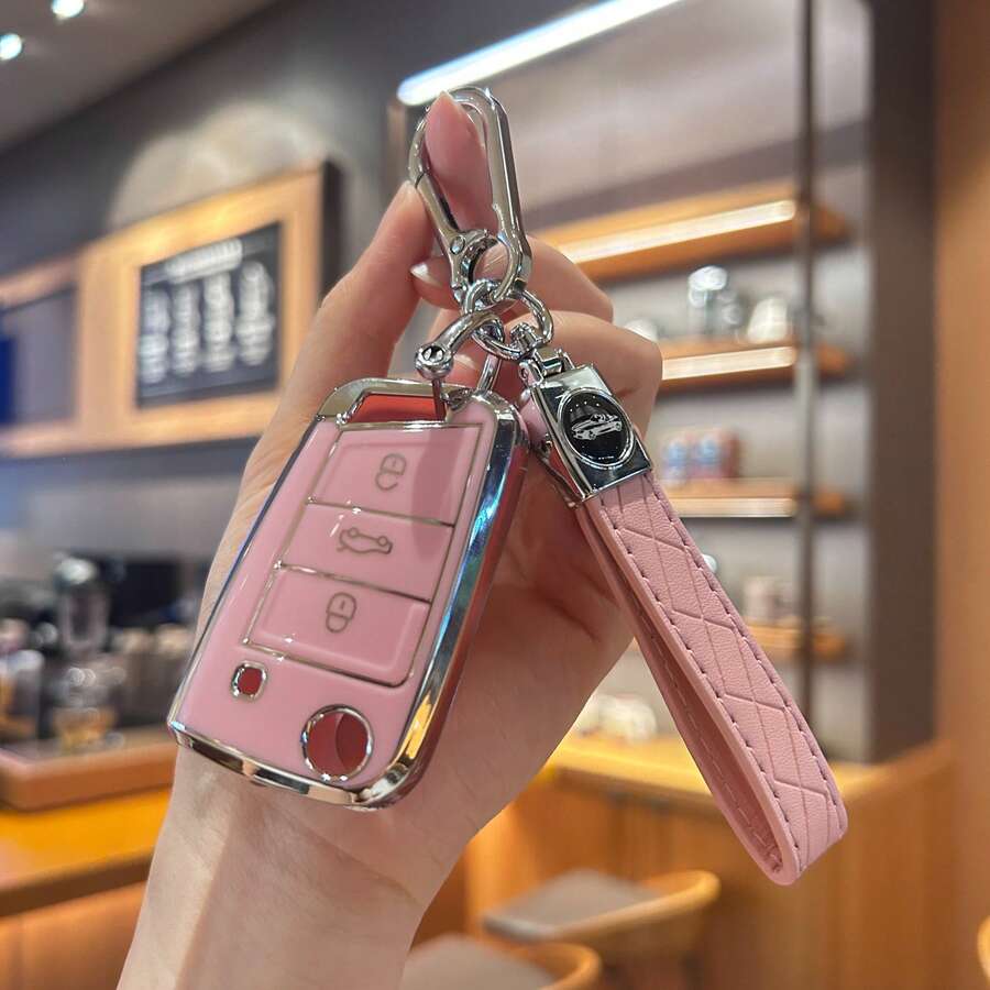 Bao da chìa khóa xe hơi bằng TPU mềm dẻo kèm móc khóa, 3 nút bấm, bảo vệ linh hoạt, tương thích với Golf 7, MK7, Tiguan, MK2, chìa khóa cao cấp.