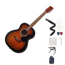 Dreadnought Akustik Gitarre, 1016 mm, Akustische Gitarre Set mit Gigbag, Stimmgerät, Gurt, Stahlsaiten, Plektren, Kapodaster, Palisandergriffbrett, für Erwachsene, Sunburst - 1016 mm - Übersicht 8