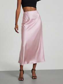Chân váy maxi satin co giãn thời trang nữ, phù hợp cho mọi mùa, màu hồng thanh lịch, thích hợp cho mùa xuân. - Hồng - Xem 3