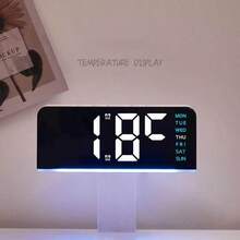 Multi Functional Alarm Clock, Clock, Bedside Alarm Clock, Temperature Display, Ambient Light, Date Display, Two Sets Of Alarms, Brightness Adjustment, Week Display, 12/24-Hour Switching, Suitable For Your Bedside And Daily Life - 白殼藍燈 - 查看 7
