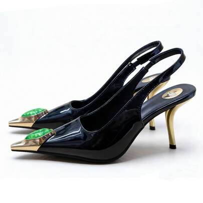 女士时尚尖头优雅套脚软底防滑黑红双色百搭细高跟鞋