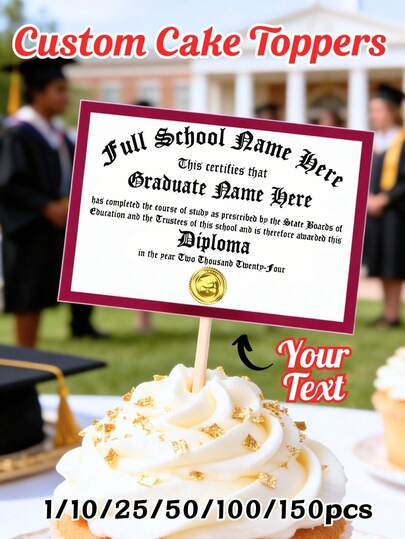 1/10/25/50100/150pcs,CustomPersonalizedPersonalized Graduation Diplomas Cupcake Toppers Graduation Party Cookie Cake Decoration Gift For Graduates Class Of 2026 PersonalizeGraduation Party Decoration Favors Customized Cake Decorations For Teacher's Day,GraduationSeason.