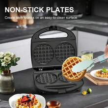 YASHE Mini Waffle Maker 750W, Double 4-Inch Belgian Waffles Iron, Nonstick Plates, Compact Breakfast Appliance, Easy To Clean, Perfect For Kids & Family Breakfast - ABS07-B - 查看 4