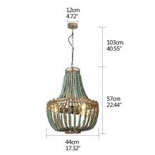 3-Lights Wood Beaded Chandelier, Rustic Vintage Farmhouse Pendant Light,Boho Light Fixtures Bohemia Blue Beach Ceiling Light For Living Room, Bedroom, Kitchen Island - 美規A型插(110-127V) - 查看 8