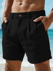 Men's Cotton And Linen Shorts - Casual, Lightweight And Comfortable For The Beach And Summer - 黑色 - 查看 2