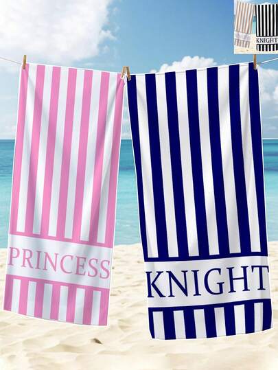 Khăn tắm biển [Siêu mềm, nhanh khô 250gsm] 90*180cm | Hồng, Xanh navy, Đen, Sọc vàng sâm panh, Cặp đôi, Hiệp sĩ, Công chúa, Chữ in | Khăn tắm di động thấm hút cao, Trang trí phòng tắm, Thích hợp cho bãi biển, bơi lội, du lịch, cắm trại, tập thể dục mùa hè