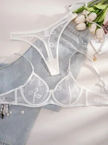 1 Conjunto de Sujetador con Aros y Braguitas de unicolor con Forma de Labios, Cómodo para Mujer - Blanco - Ver 3